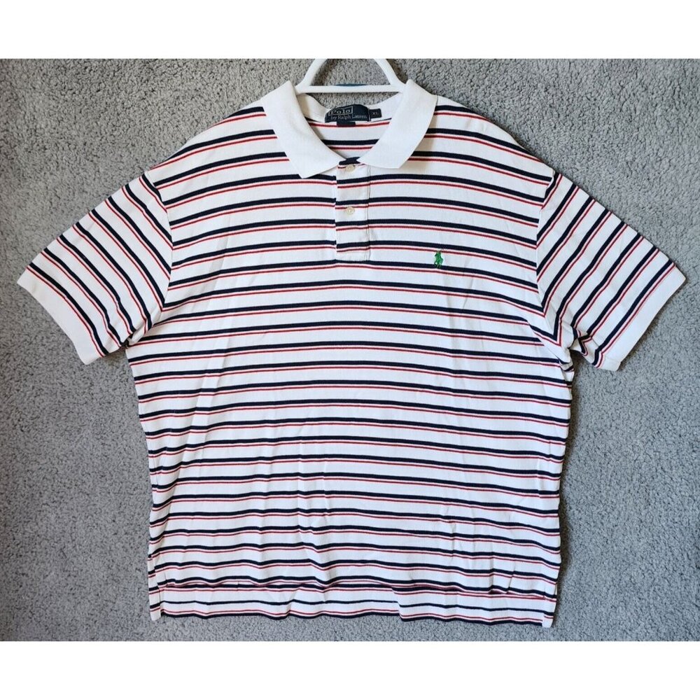 POLO by Ralph Lauren Red White Blue Striped Short Sleeve Golf Polo Shirt Size XL